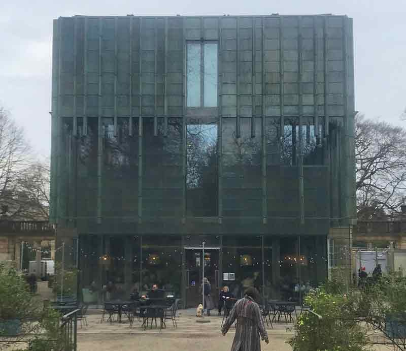 Modern glass building.